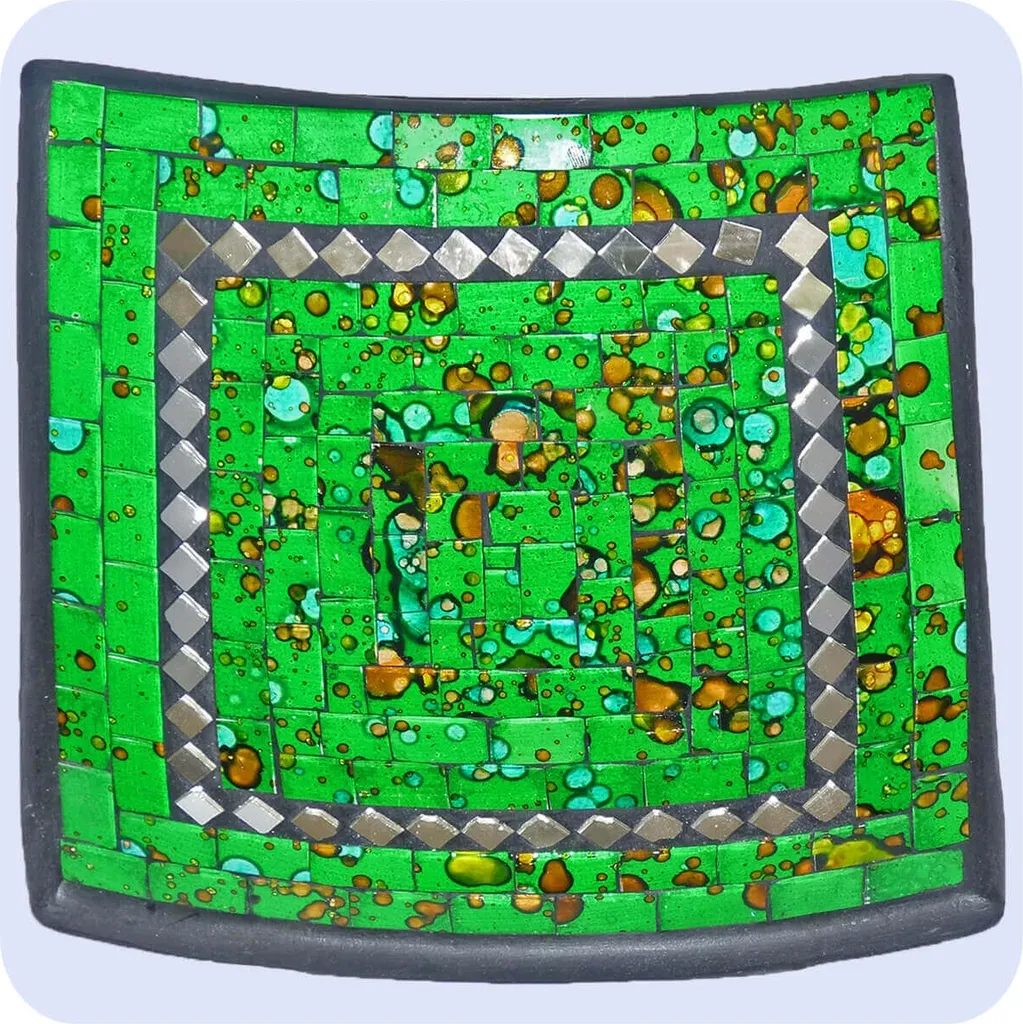 Coupe en mosaïque pour décoration de table - Style miroir vert carré