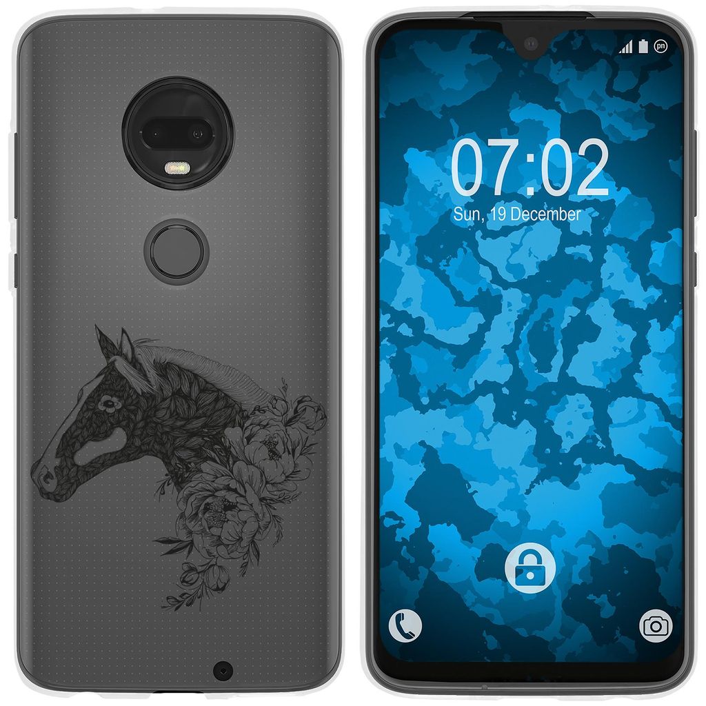 PhoneNatic Case kompatibel mit Motorola Moto G7 Plus Silikon-Hülle Floral Pferd M5-1