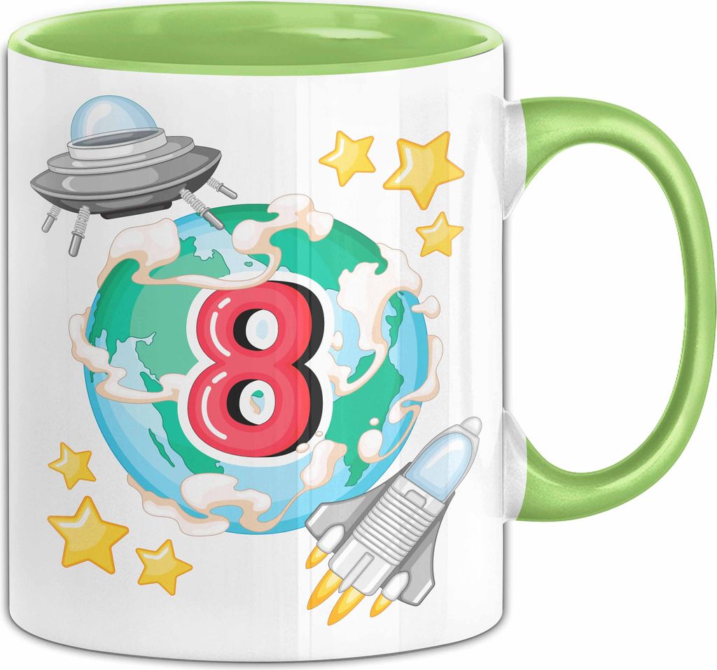 8. Geburtstag Geschenk Tasse Becher Jungs Mädchen Ufo Welt Produktbild 
