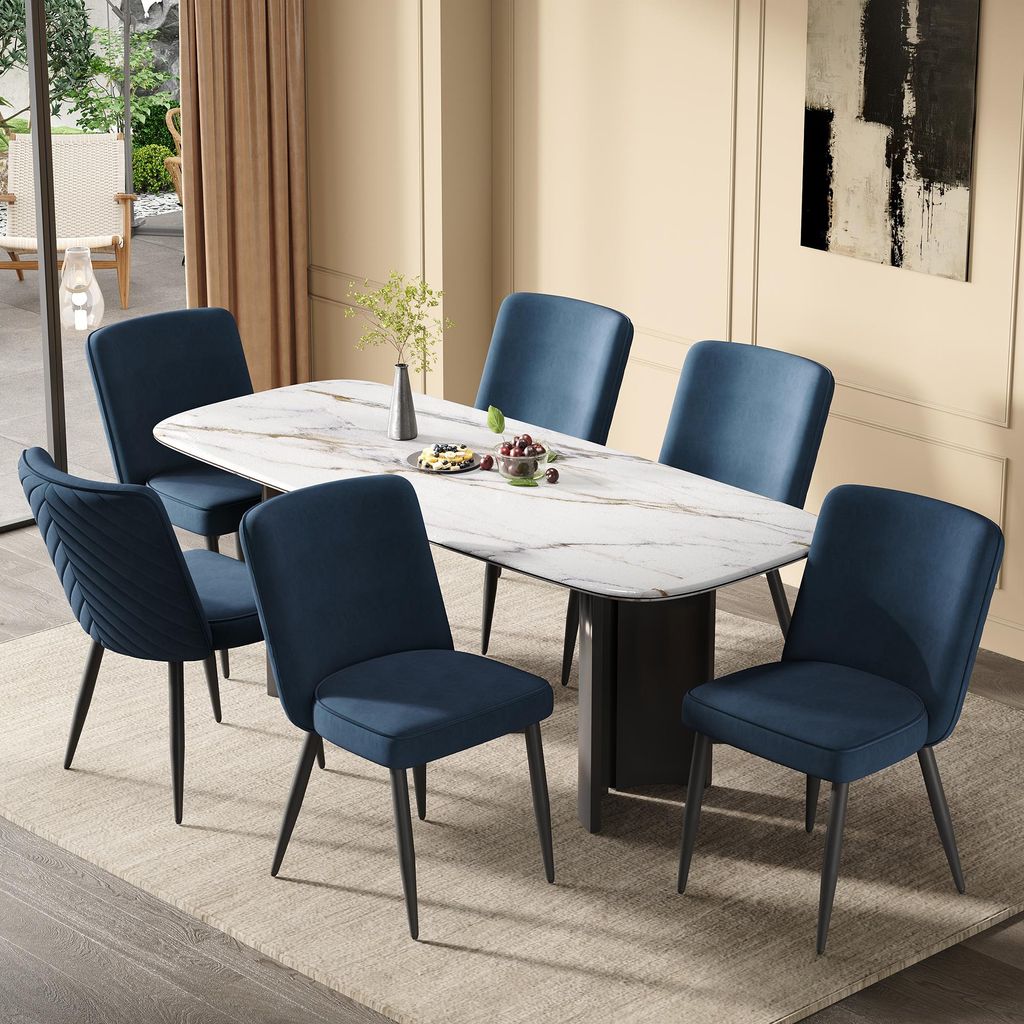 Flieks Esszimmerstühle 6er Set, Küchenstühle mit Samtstoff, Wohnzimmerstuhl 48x63x85cm, Dunkelblau