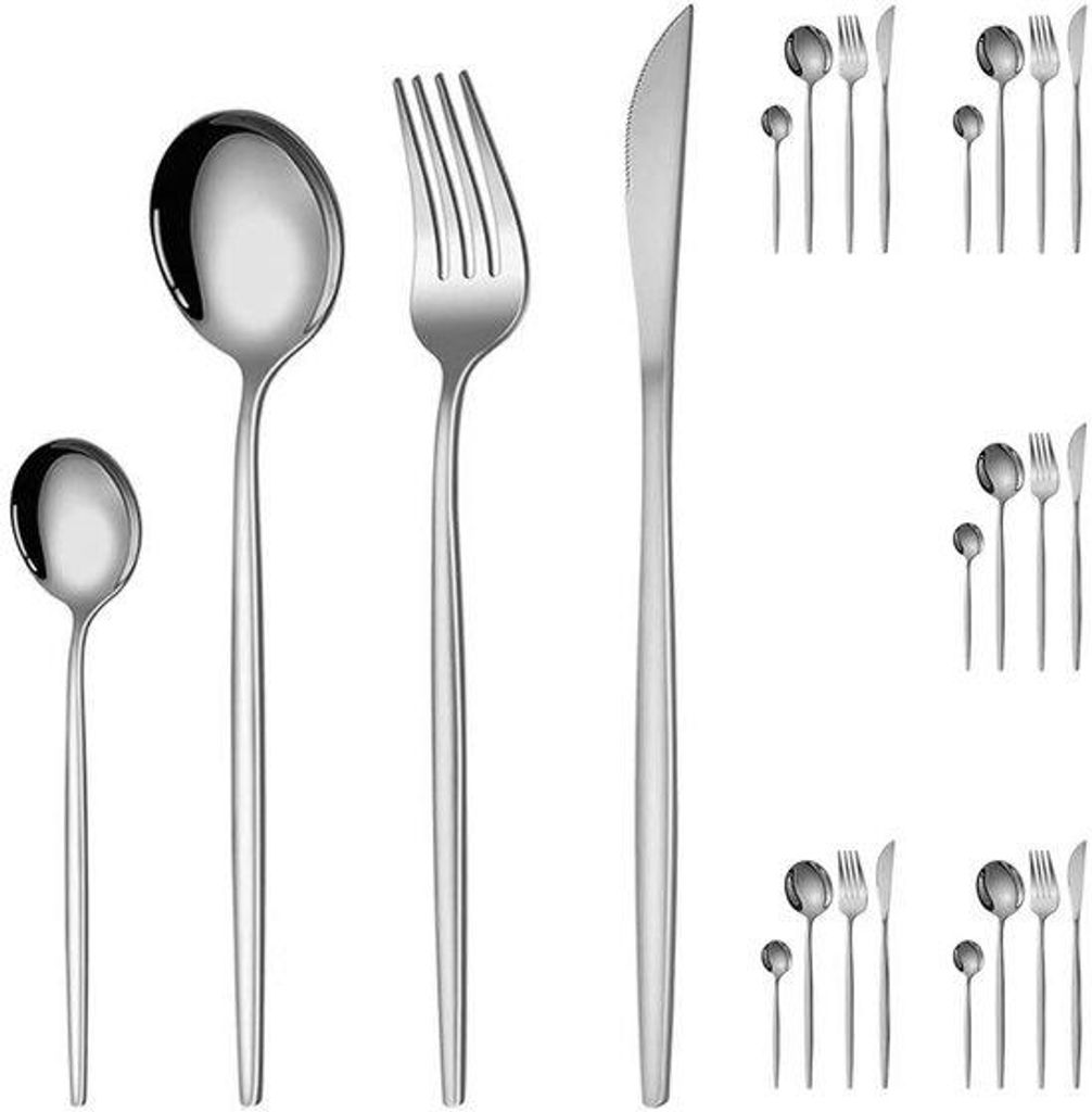 Edelstahl-Besteck-Set 24-teilig silber für 6 Personen