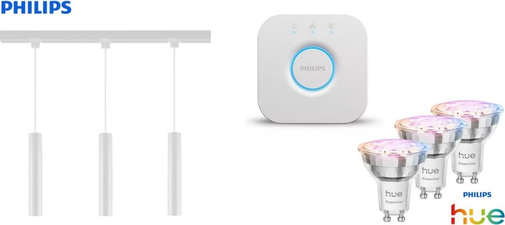 Philips Pendelleuchte 3er Spot Paxie Easy Link + Smart-Home Hue Bridge weiß 157 cm warmweiß-kaltweiß RGB