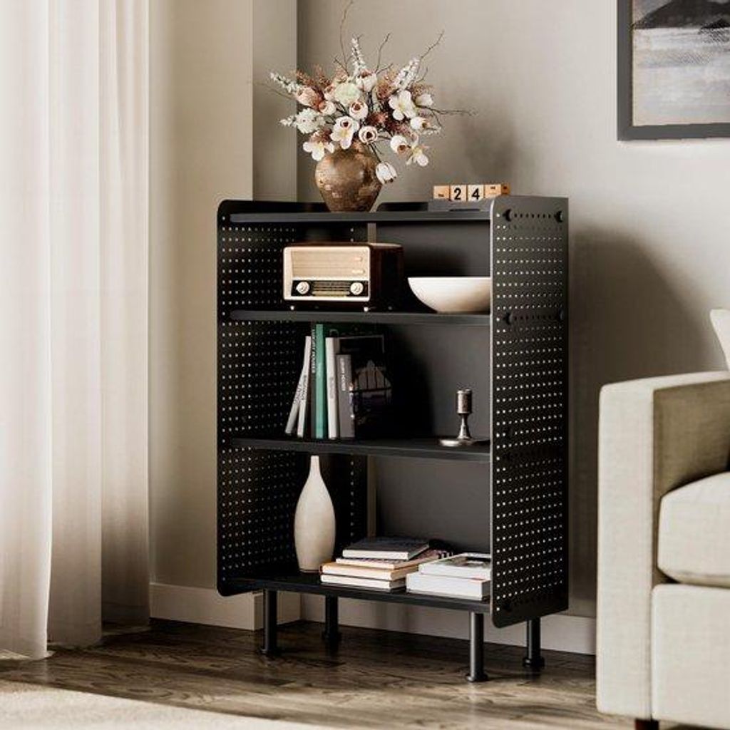 Moderne 4-Schubladen Bücherregal mit verstellbaren Platten und Pegboard