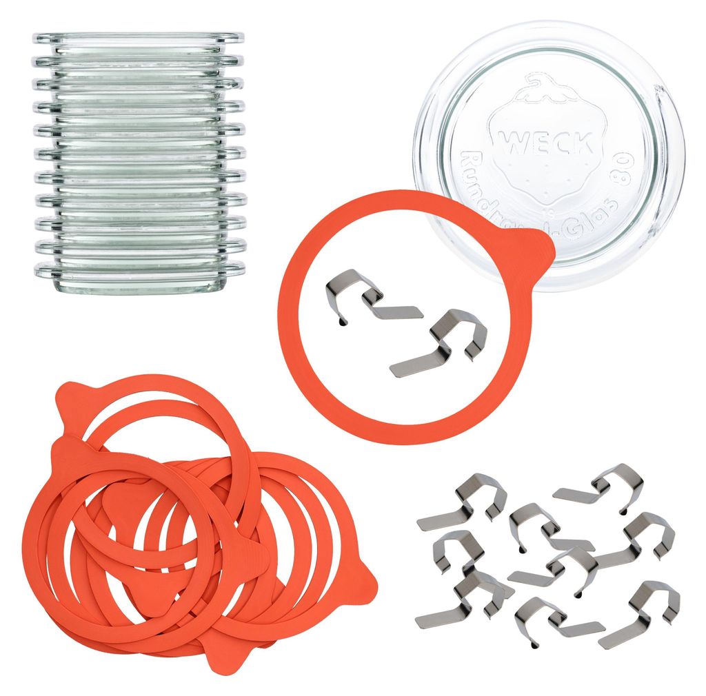 48tlg Set Weck-Zubehör 12 Glas-Deckel 12 Ringe 24 Klammern Produktbild 