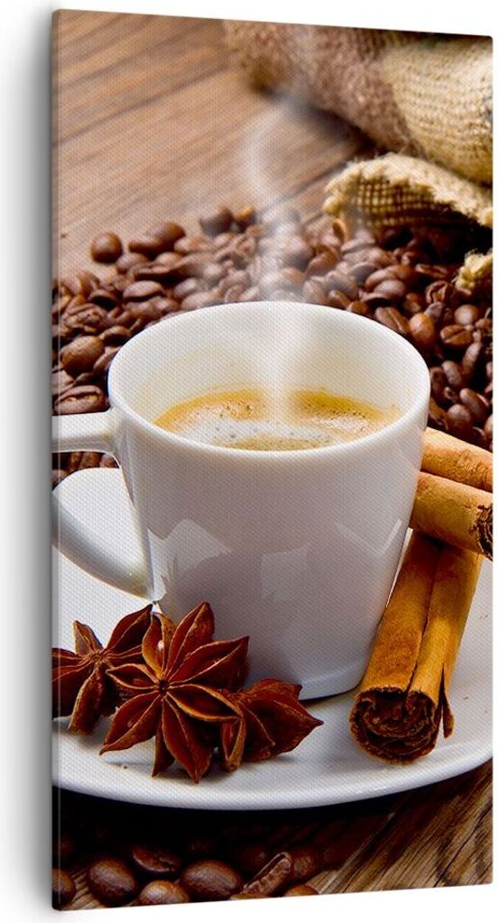 Bild auf Leinwand - Leinwandbild - Kaffee schwarz Frühstück Schokolade - 55x100cm - Wand Bild - Wanddeko - Leinwanddruck - Bilder - Kunstdruck - ...