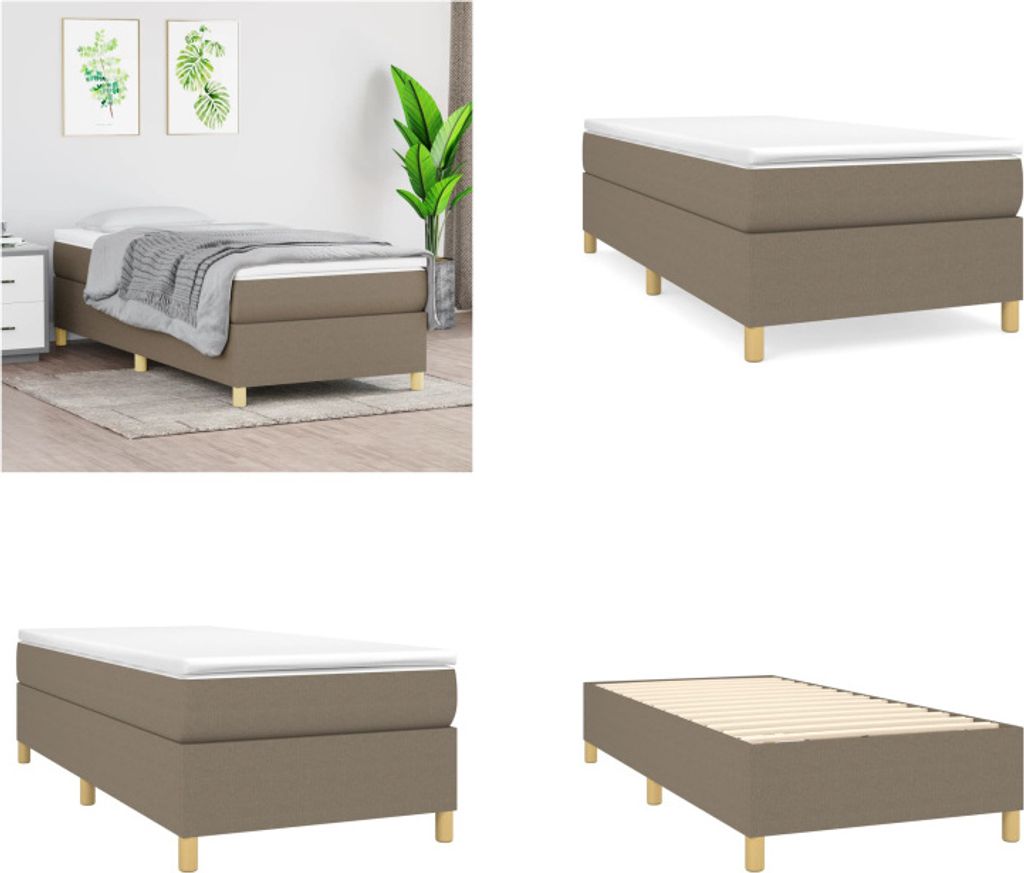vidaXL Boxspringbett Taupe 90x200 cm Stoff - Boxspringbett - Boxspringbetten - Bett - Schlafzimmermöbel