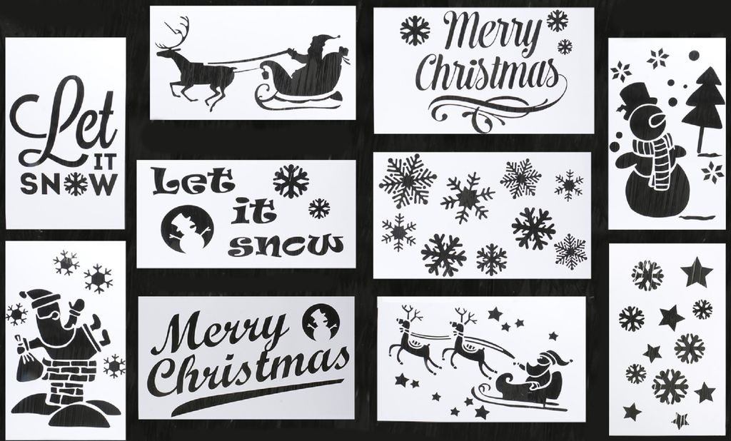 Weihnachtsschablonen, 10 verschiedene Weihnachtsmotive zum Produktbild 