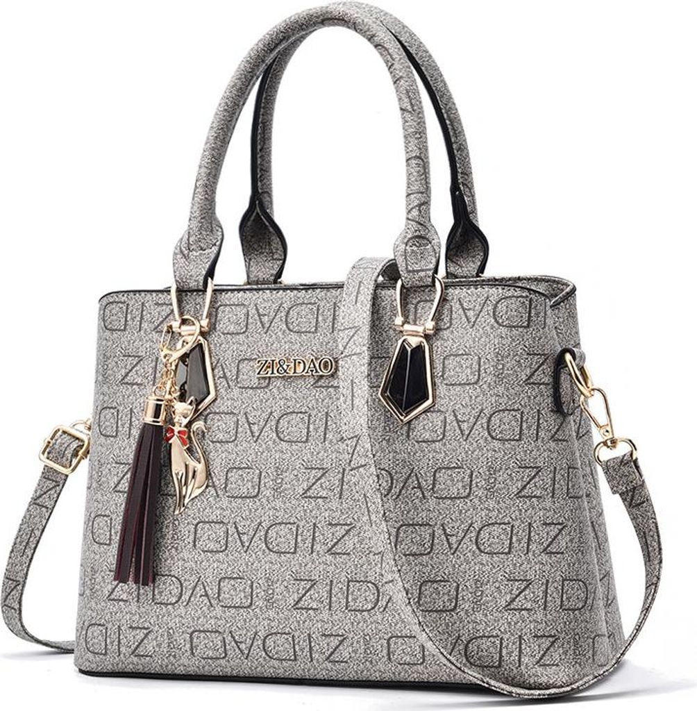 OKWISH Damen Handtasche Katze Anhänger, Bedruckte Umhängetasche, Modische Print Shopper Tasche für Alltag, Arbeit und Freizeit, Grau