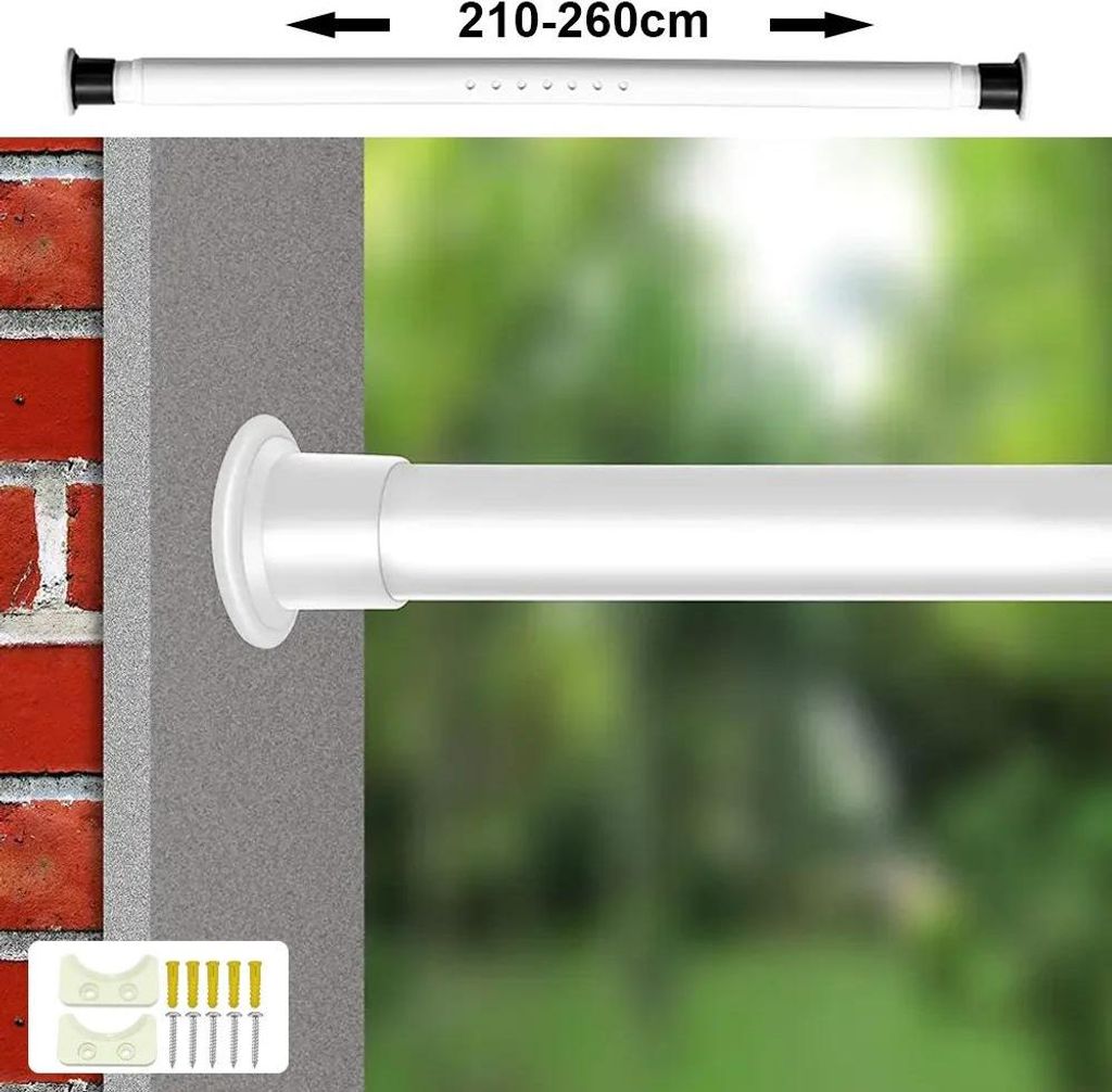 Teleskop Gardinenstange - Duschvorhangstange - Ohne Bohren - Verstellbar 210–260 cm - Kohlenstoffstahl - Grau