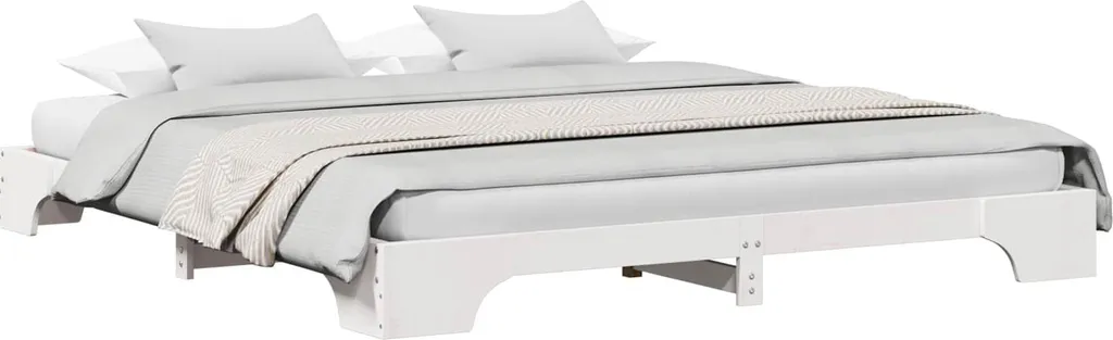 Lit Blanc 200x200 cm Pin Massif Anti-Grincement - Structure Stable XL