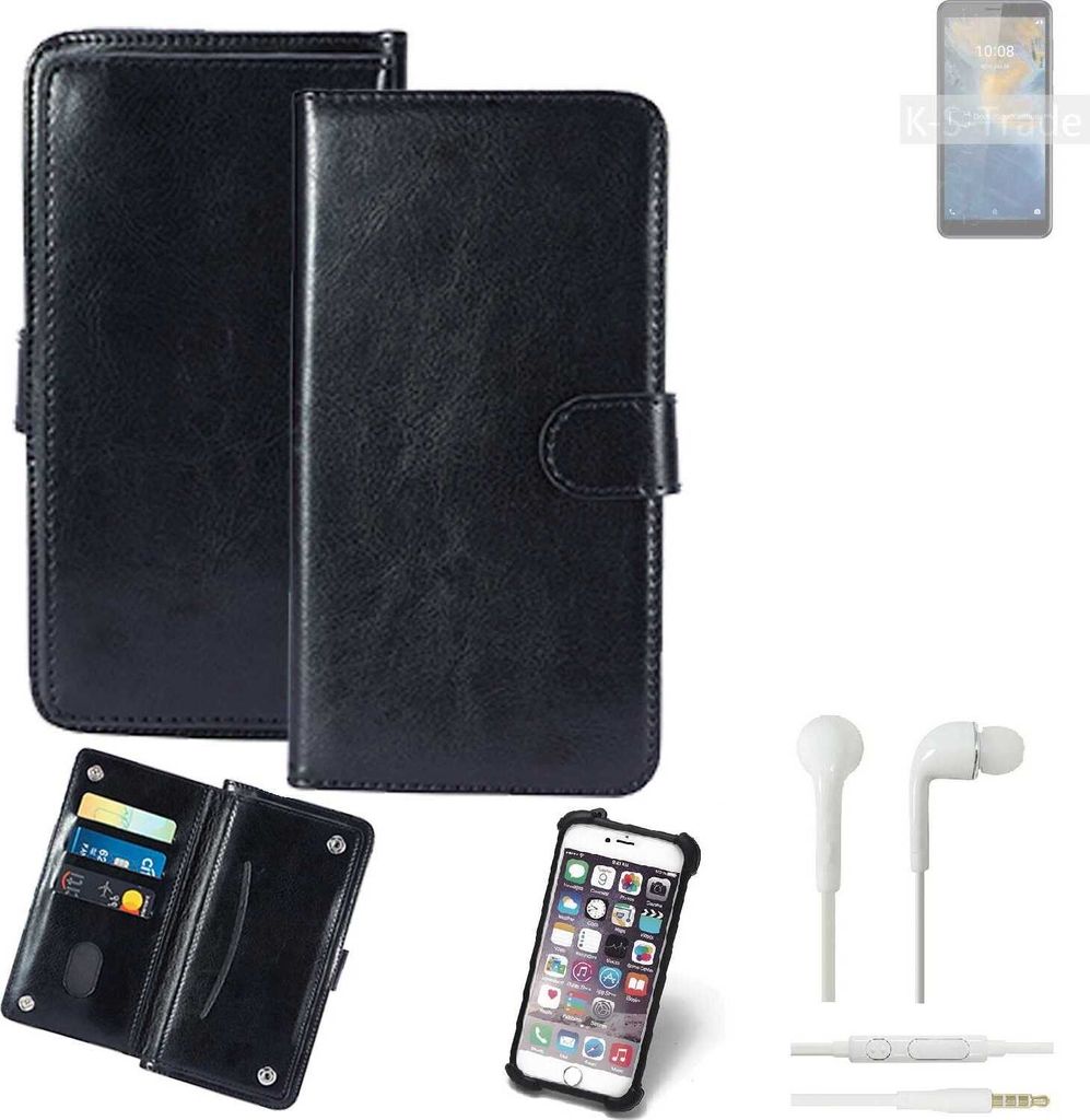 K-S-Trade 360° Hülle kompatibel mit ZTE Blade A31 inkl. Headphones schwarz Kunstleder Case BookCase WalletCase Kunstlederederhülle Handyhülle,