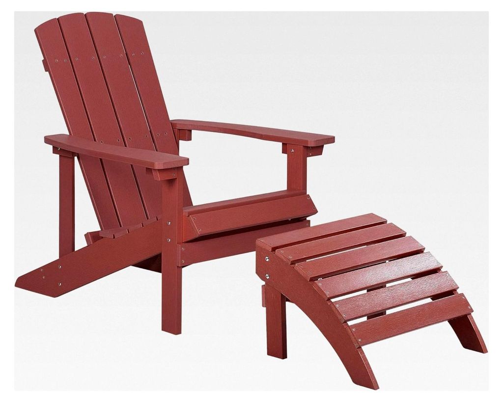 Gartenstuhl im modernen Muskoka-Stil aus Kunstholz in Rot mit Hocker und Armlehnen