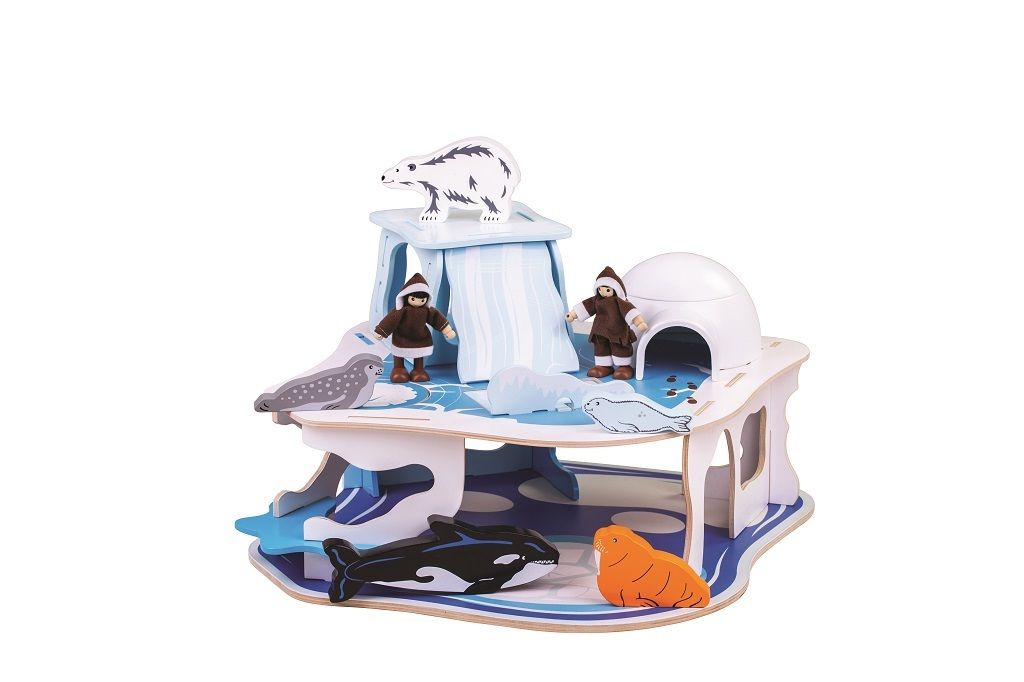 Bigjigs Polar-Gletscher Holz Spielset 45x27x45cm mit Polareisberg, Eskimos und arktischen Tieren