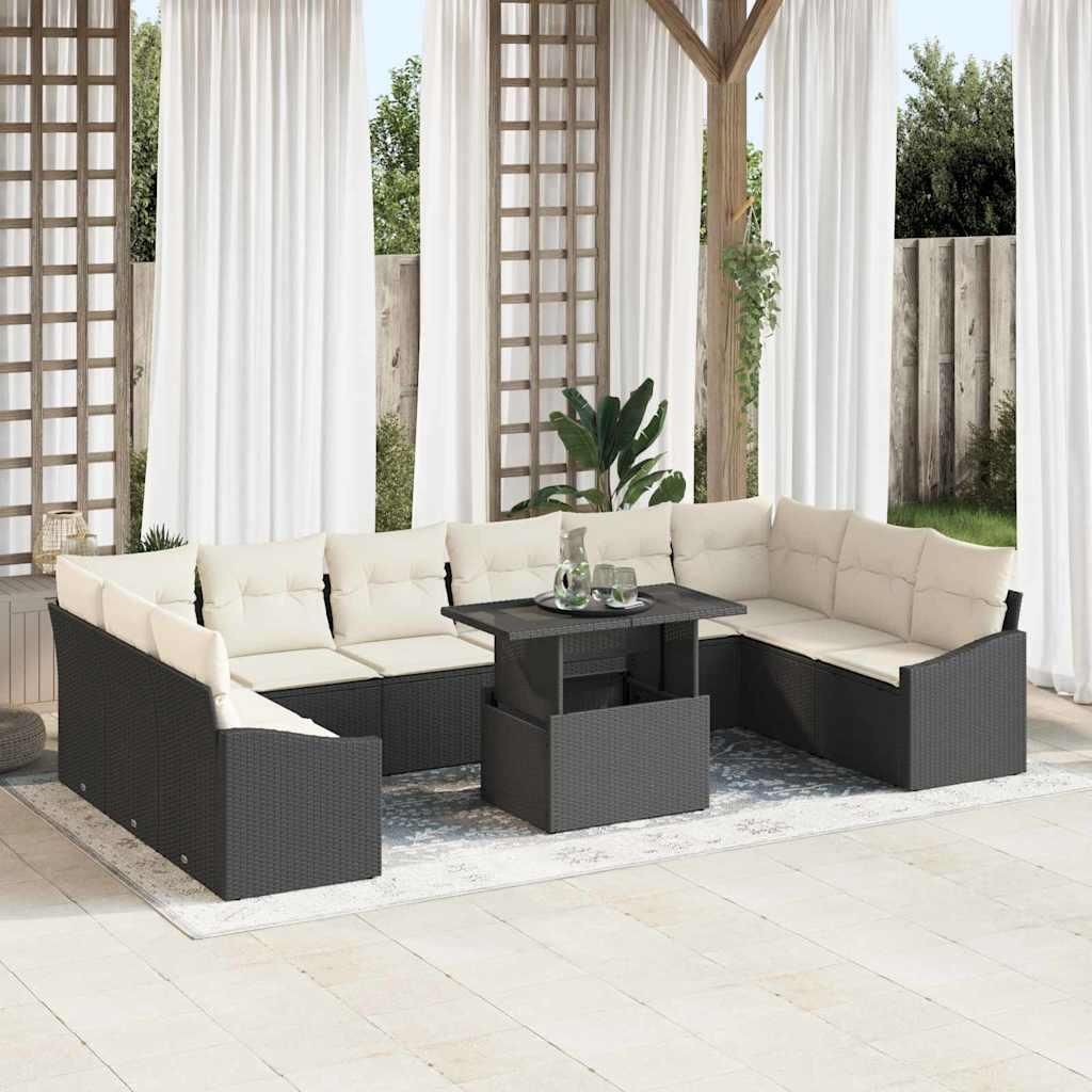 "im Angebot" Garten-Sofa-Set mit Kissen mit Kissen 11 pcs - Loungesofa - möbel Garten - Schwarz und Creme - Gartensofas CC13147