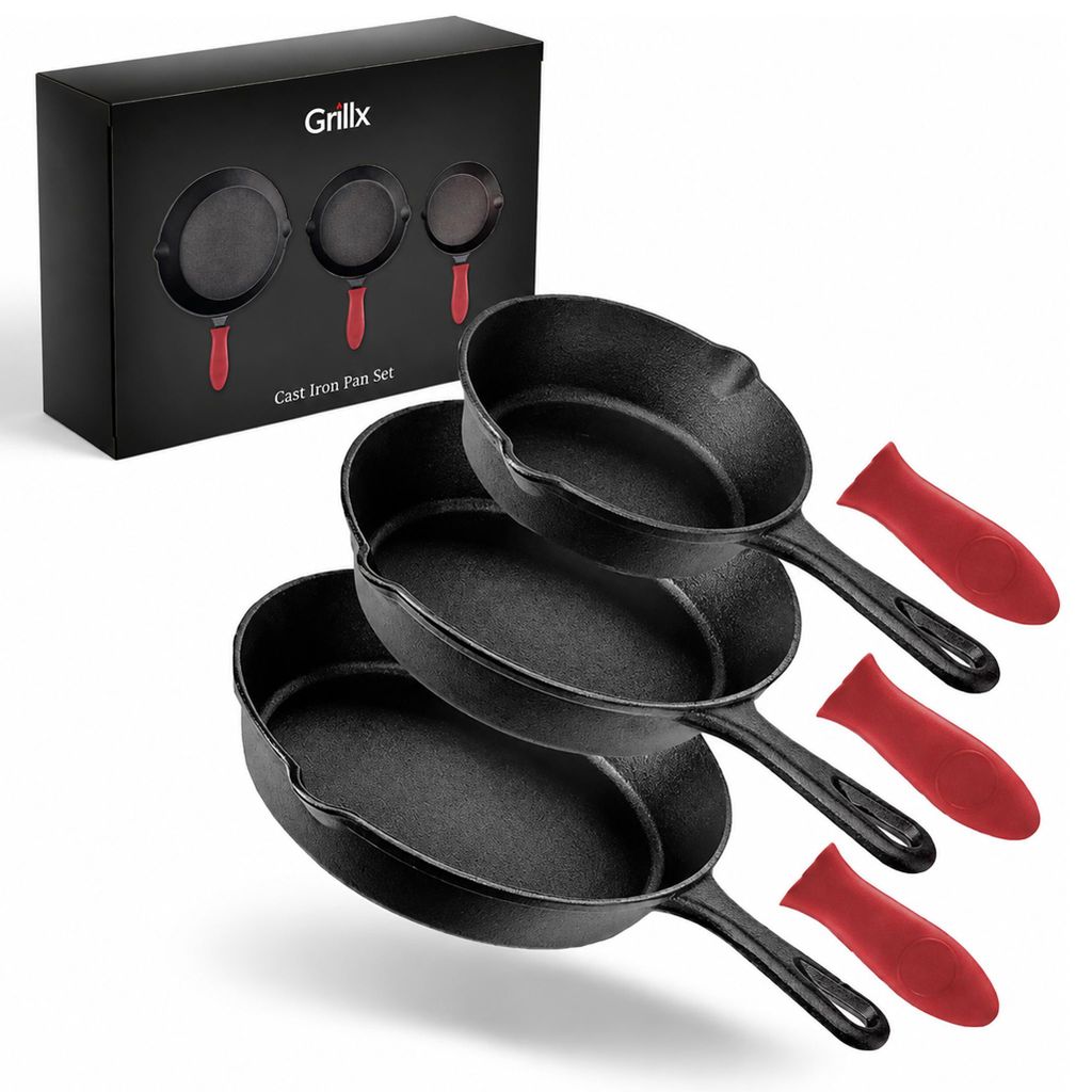 Grillx Gusseisen Pfannenset – 3-teilig – Inkl. Produktbild 