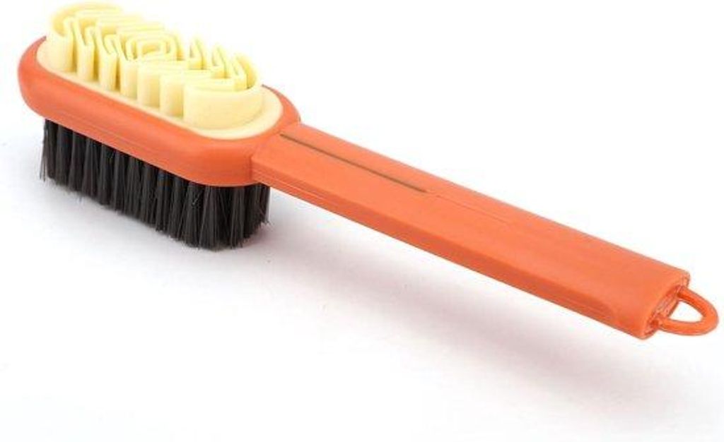 Famanu Schuhbürste - 2-Wege Reinigungsbürste für Schuhe, nachhaltige Borsten, Reinigungstool für Stiefel, Stoffe, Taschen (Orange)
