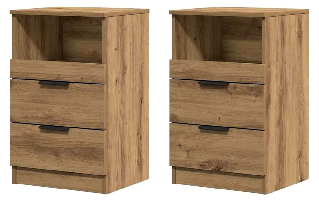 Nachttisch 2 Stück, Nachtschrank mit 2 Schubladen und 1 Fach, Nachtkommode für das Schlafzimmer, Nachtkonsole Beistelltisch, Artisan-Eiche Holzwe...