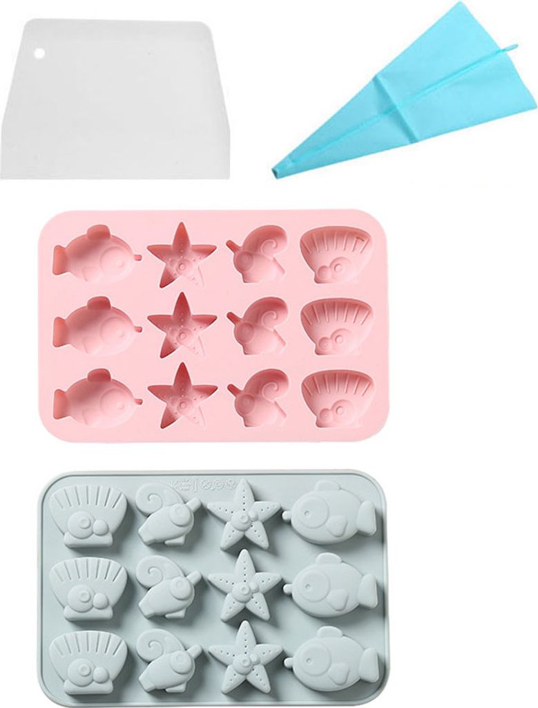 2 Stück Marine-Themen-Kuchen-Fondant-Silikonform, Muschel-Muschel-Seestern-Fisch-Backformen Für DIY-Kuchendekoration, Schokolade, Süßigkeiten, ...