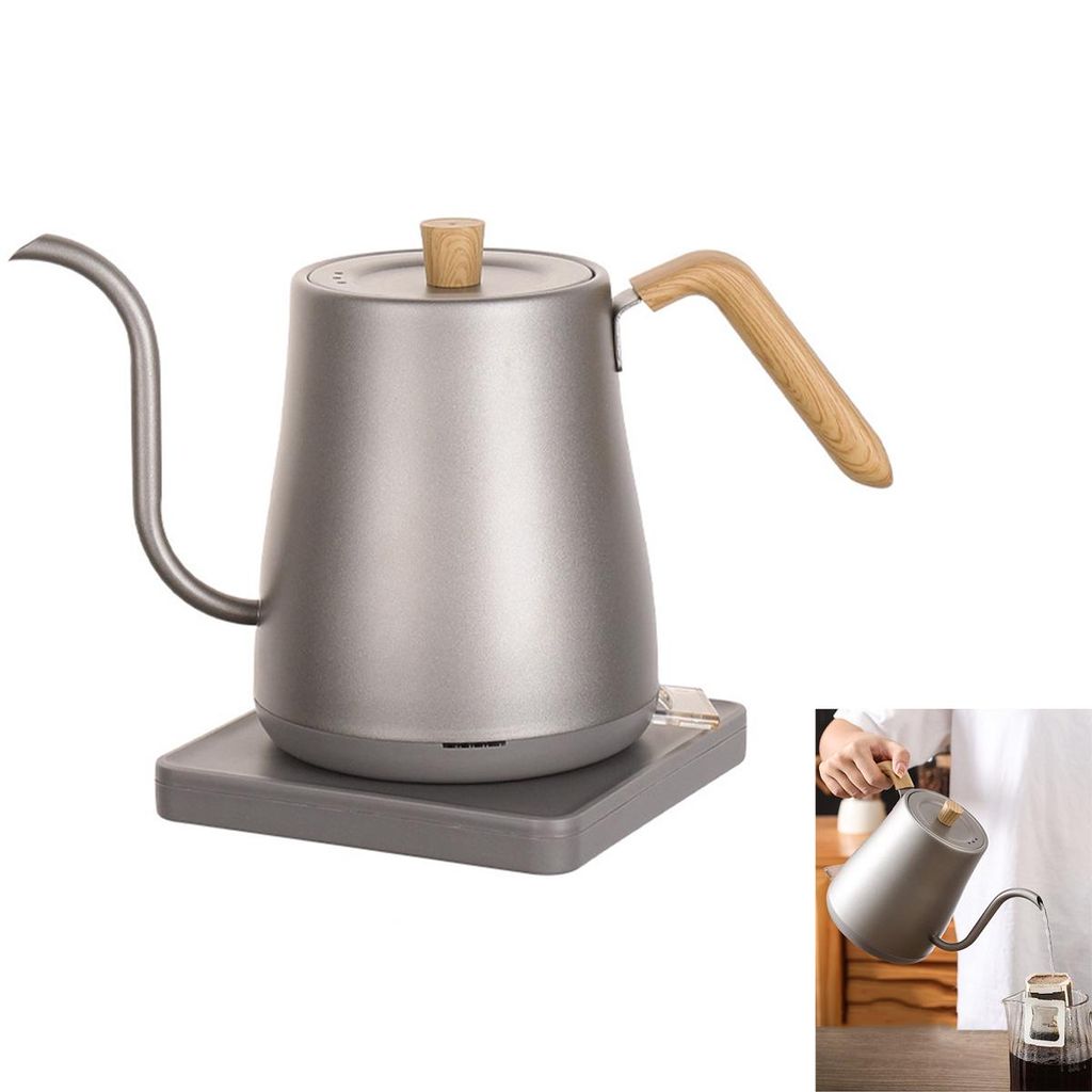 Elektrischer Wasserkocher mit Schwanenhals, 304 Edelstahl, 800ml, 1000W Schnellaufheizung, Präzise 90° Ausgusskontrolle, für Kaffee & Tee, Titan...