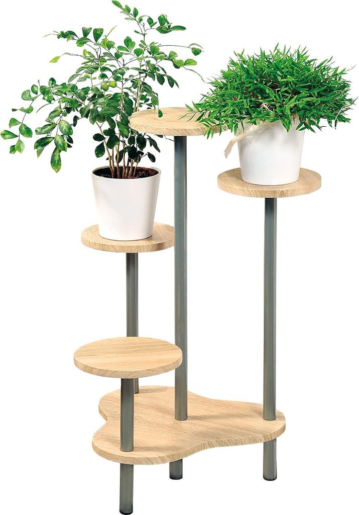 Pflanzenleiter Blumenständer Faserplatte Metall - 44 x 44 x 725 cm beige silber Pflanzenleiter