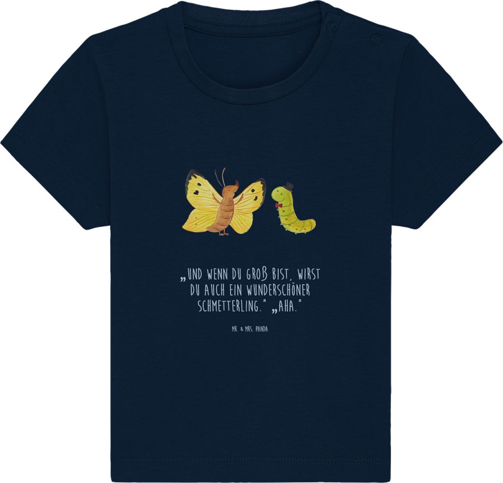 Mr. & Mrs. Panda Organic Baby Shirt Raupe Schmetterling 0. - 6. Monat - French Navy - Geschenk, Lustige Sprüche, Entwicklung, , Zitronenfalter, Ba...