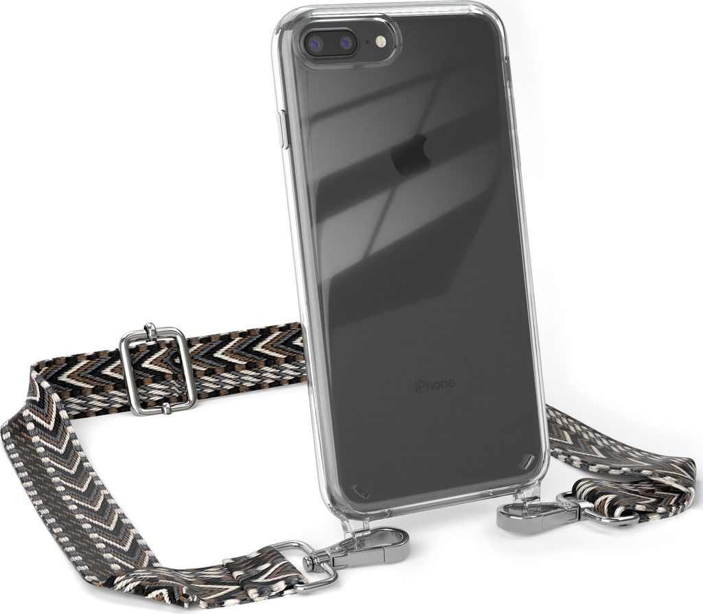 EAZY CASE Handykette - Verstellbarer Trageriemen kompatibel mit Apple iPhone 8 Plus / 7 Plus, Handykordel mit transparenter Silikon-Hülle, Band in...