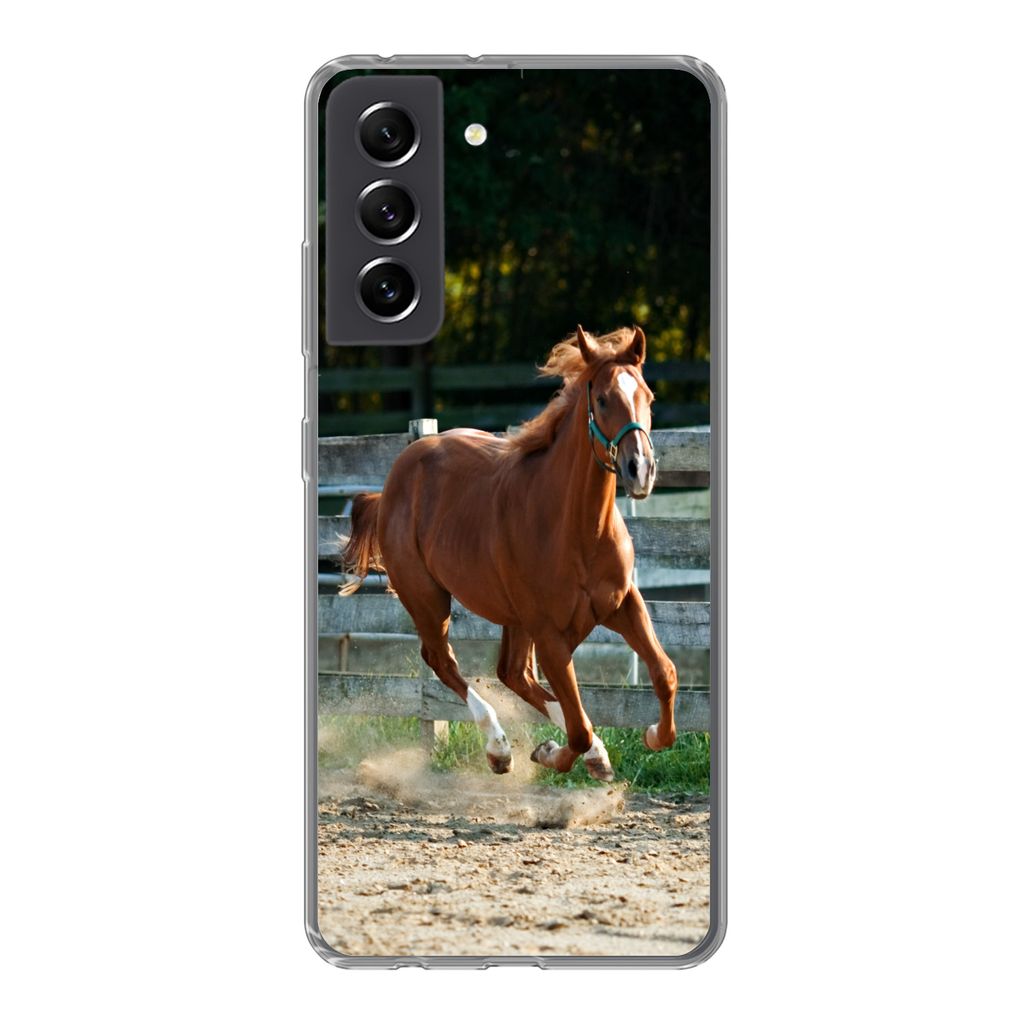 MuchoWow Handyhülle Schutzhülle Hülle für Samsung Galaxy S21 FE Pferd - Licht - Sand Silikon Softcase Handy Hülle - Mobiltelefonhülle