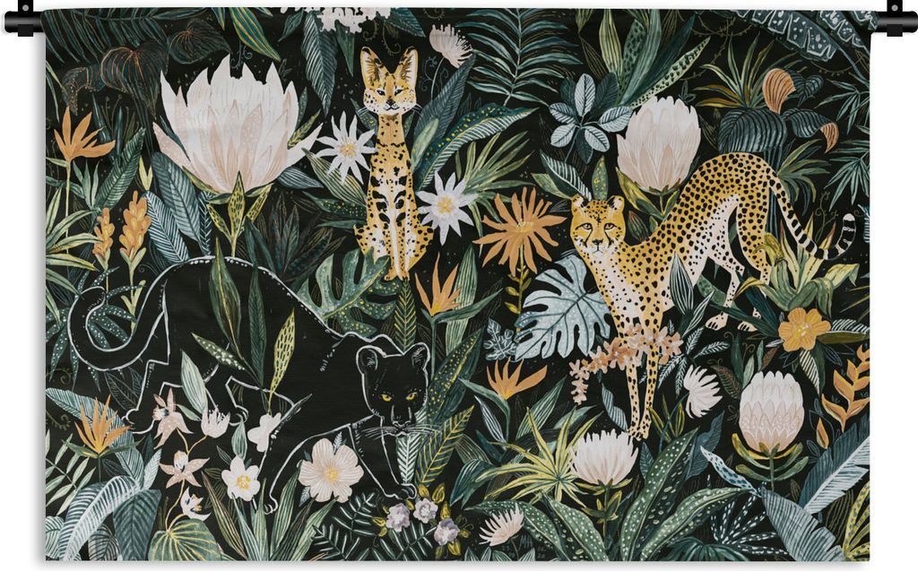MuchoWow Wandteppich Wandbehang Dschungel - Tiere - Pflanzen 150x100 cm Tapisserie Dekoration Wandtuch - Waschbar - Tapisserien - Wand-Decke