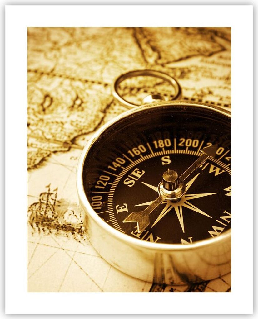 Poster - Poster ohne Rahmen - Kompass alt reisen Reise - 40x50 cm - Wand Bild - Wanddeko - Wandbilder - Kunstposter - Wandposter - Bilder - Kunstdr...