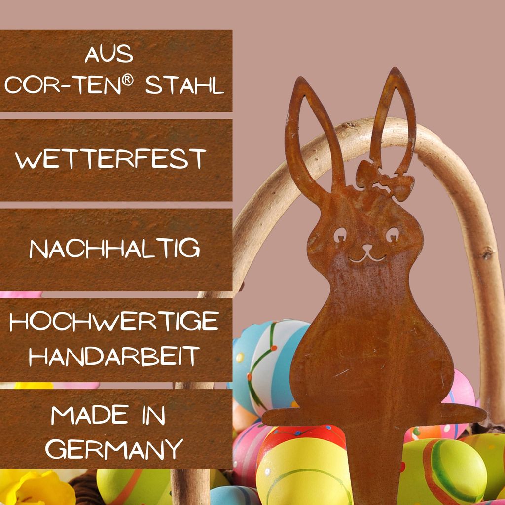 Rostikal Osterhase Edelrost – Gartenstecker 40 Cm – Osterdeko Für Draußen – Handmade Germany