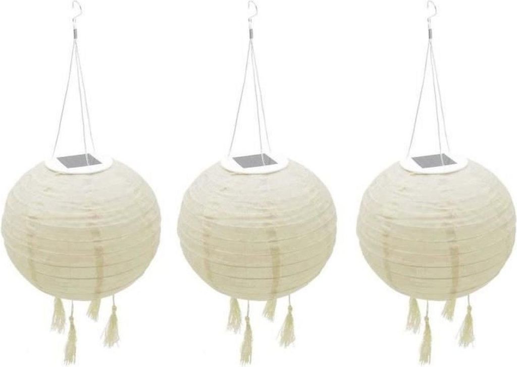 Himalaya LED-Solar-Pendelleuchte Ø 30 cm – Beige, Creme und festliche Hochzeitsfarben – 8 Stunden Akkulaufzeit