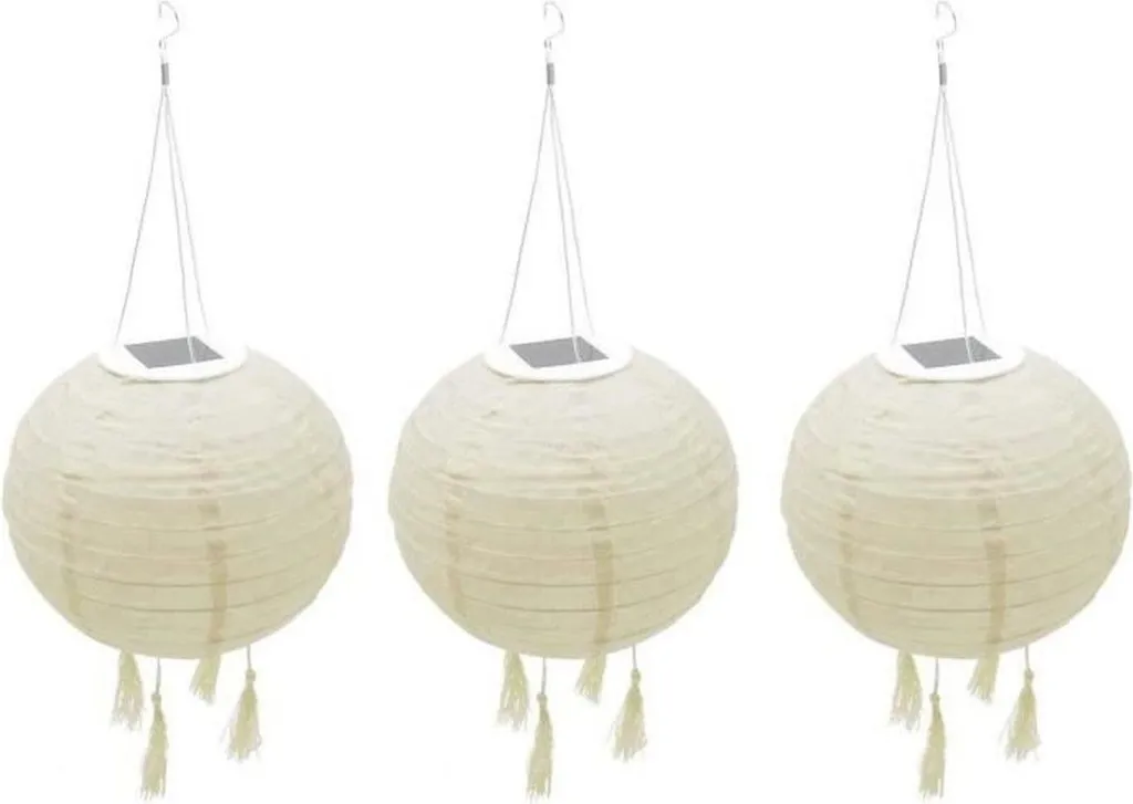 Décoration de mariage lampion solaire lot de 3 lanternes crème 30 cm