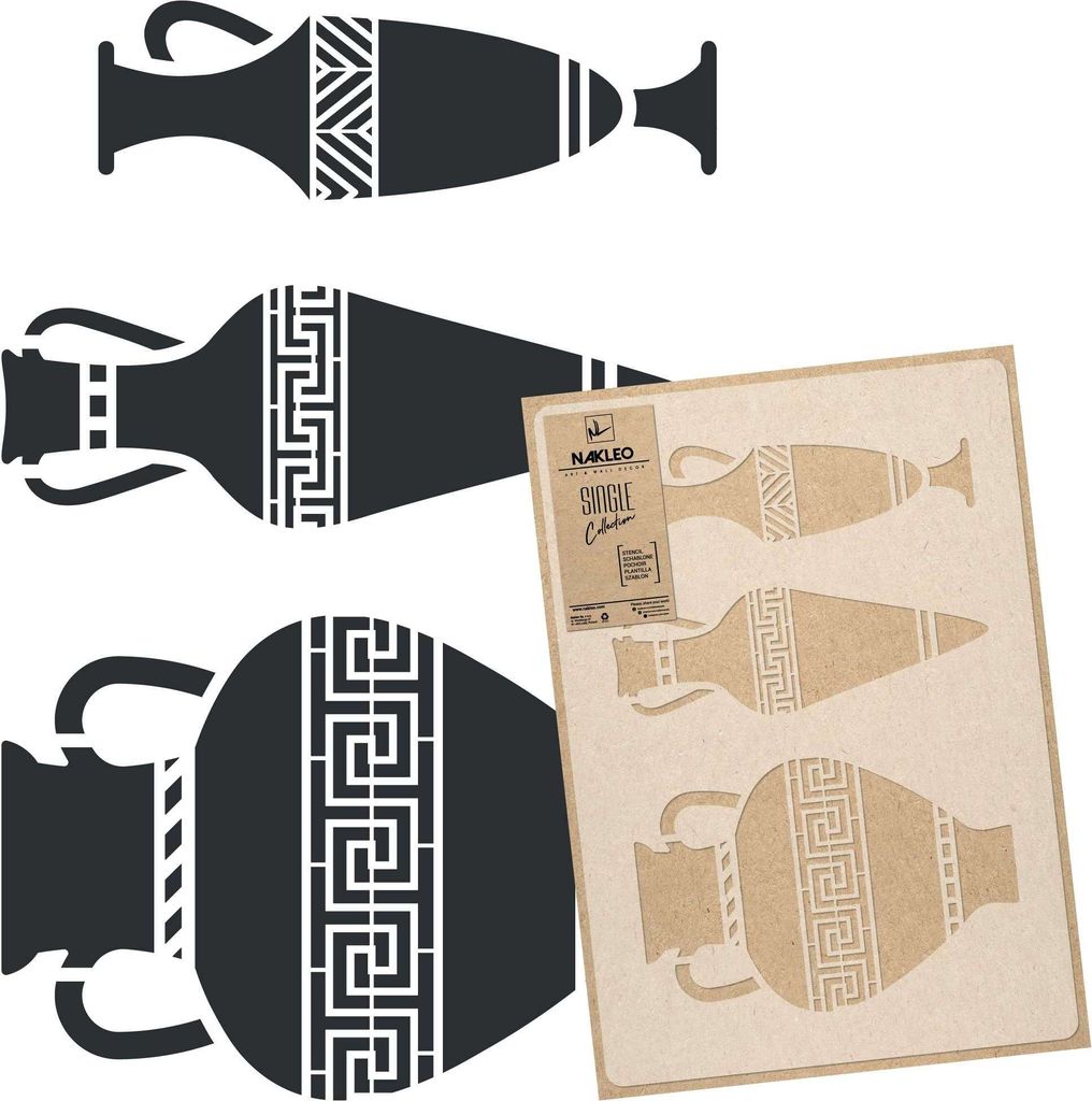 Große Malschablonen L 59x95 cm, Griechische Vase Amphora Muster, Wiederverwendbare Kunststoff Wandschablone
