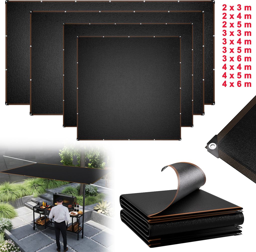 XMTECH Sonnenschutznetz 2x4m Rechteckig, 95% UV-Schutz, 150g/m² HDPE, Windstabiler für Terrasse, Garten, Balkon, Inkl. Befestigungsseilen Anthrazit