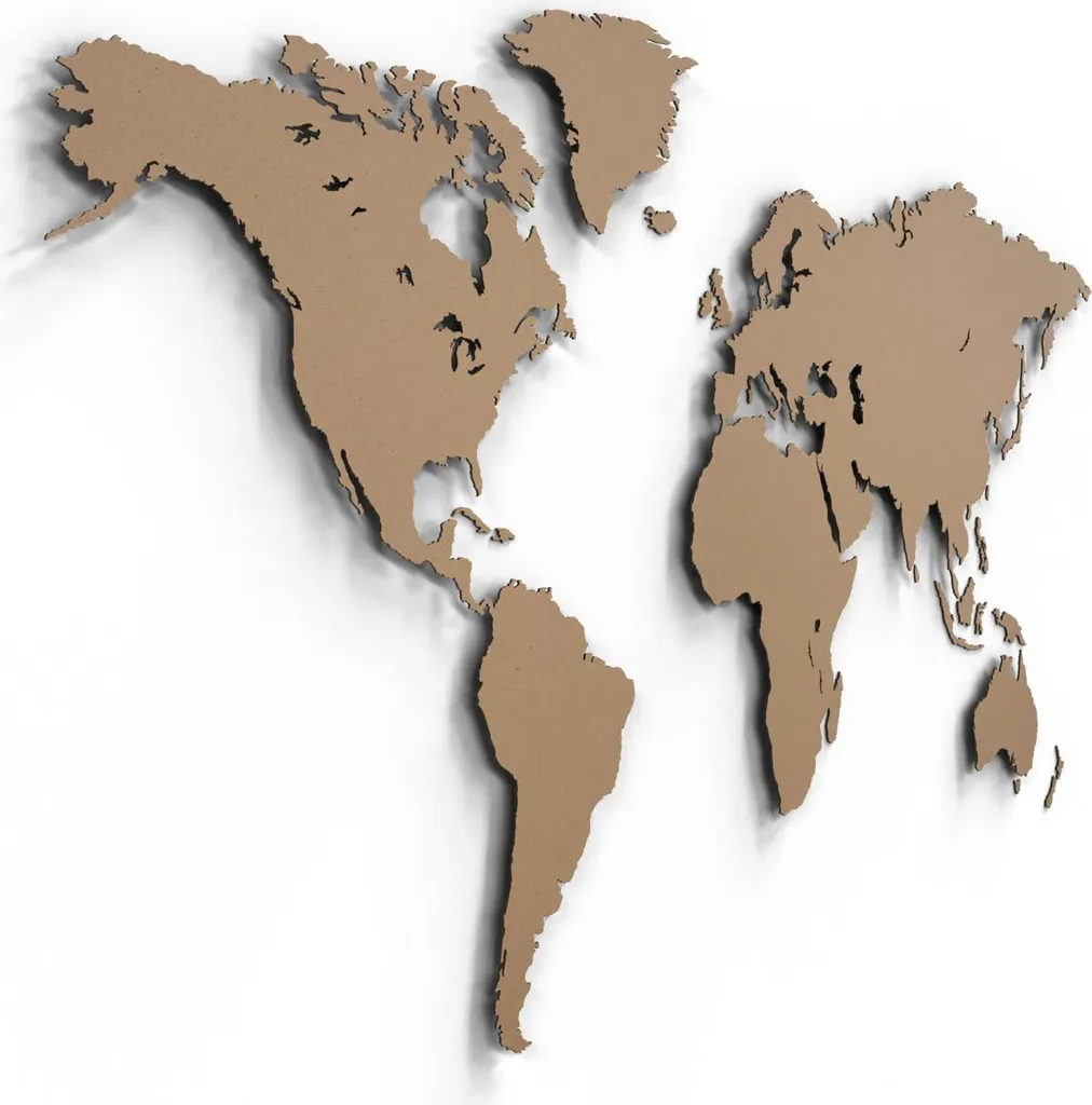 Giallobus Mappa del Mondo 130x72 Legno MDF Avana - Arredo Casa Elegante