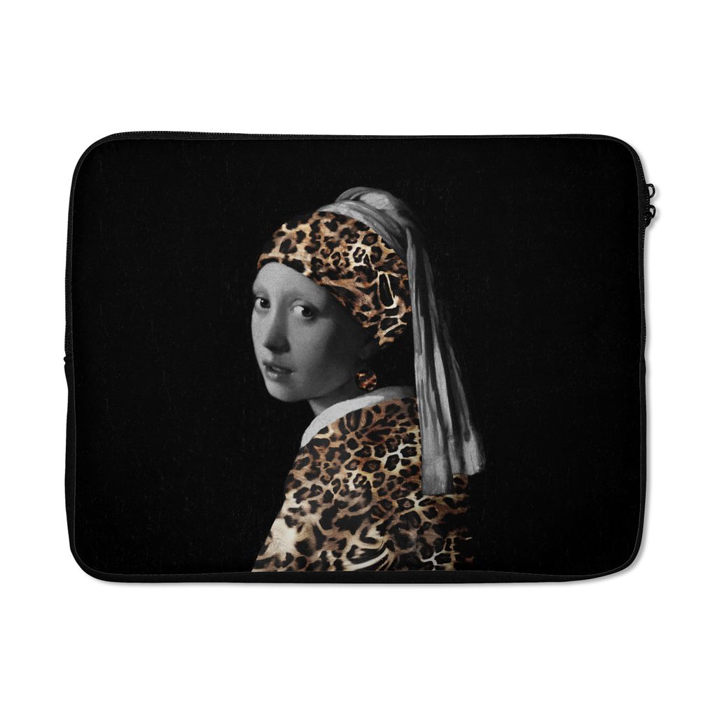 MuchoWow Laptop Hülle 17 Zoll Laptoptasche Gemälde - Mädchen mit Perlenohrring - Panther - Zipper - Schutzabdeckung