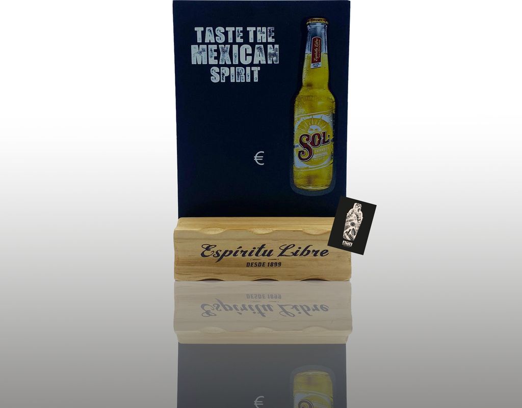 4x Sol Bier Tischaufsteller Tafel Taste the mexican spirit Maße: 16,5x10,5cm