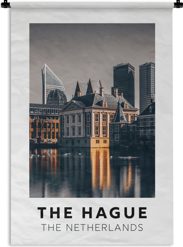 MuchoWow Wandteppich Wandbehang Niederlande - Den Haag - Architektur - Wasser 60x90 cm Tapisserie Dekoration Wandtuch - Foto-Teppich - Abwaschbar