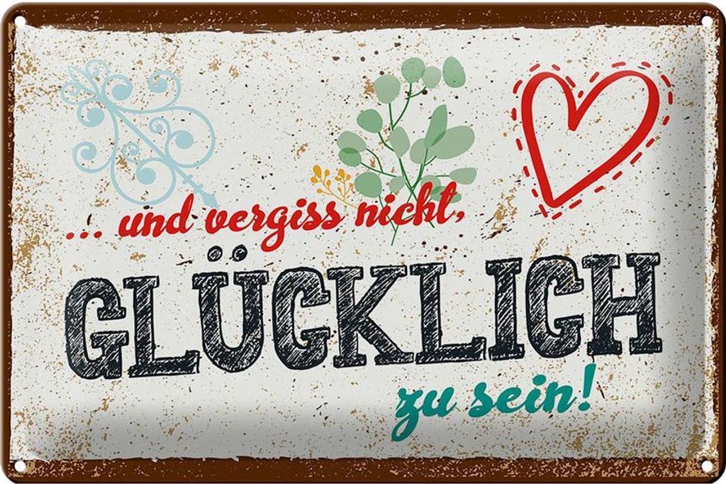 Blechschild Spruch 30x20cm Und vergiss nicht Glücklich zu sein!