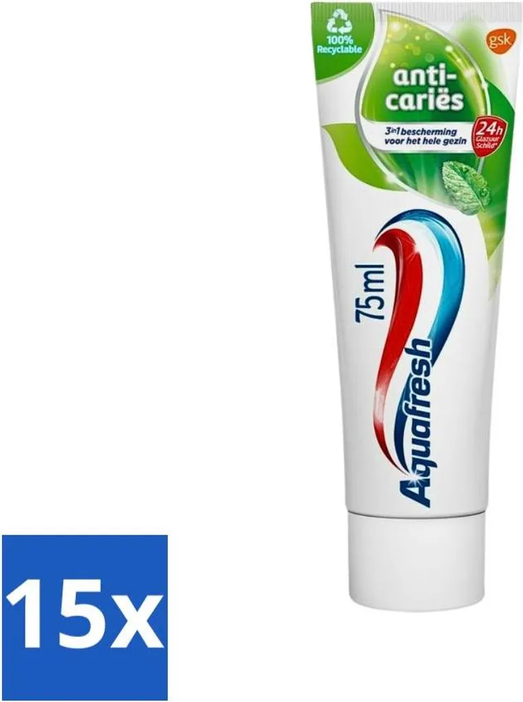 Aquafresh Anticarie 75ml | Protezione Smalto 15 Pezzi | Stock Igiene