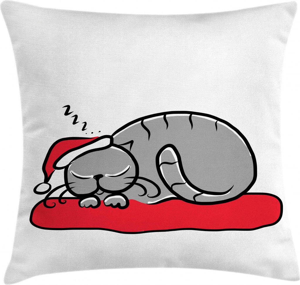 ABAKUHAUS Weihnachten Kissenbezug, Katze mit Nikolausmütze, Waschbar mit Reißverschluss Kissenhülle mit Farbfesten Klaren Farben Beidseitiger Dr...