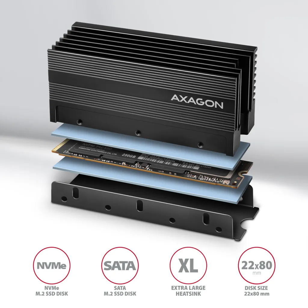 Axagon CLR-M2XL: Radiatore Passivo Professionale per SSD NVMe 2280