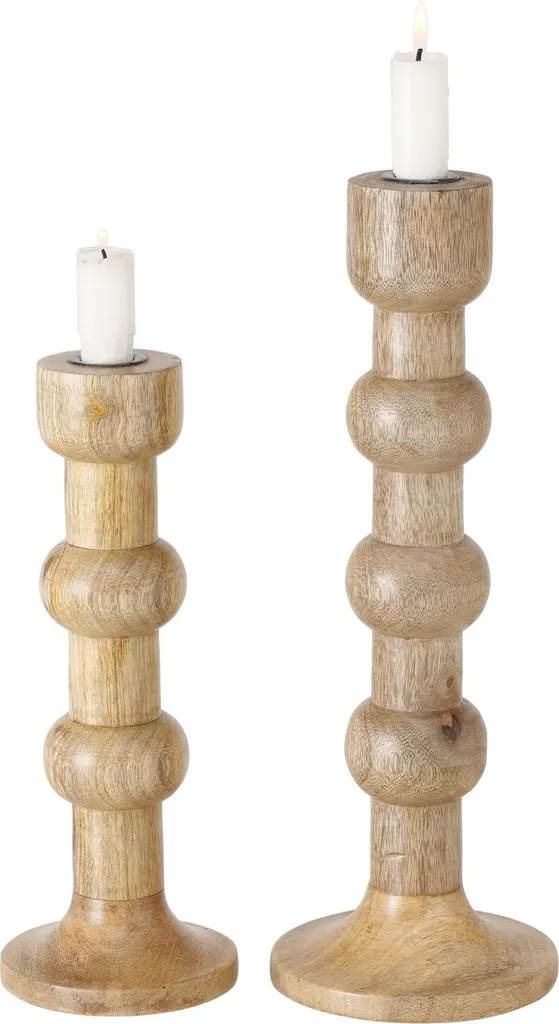 Boltze Portacandele Bubbles Set 2 Pezzi Legno Mango Design Elegante