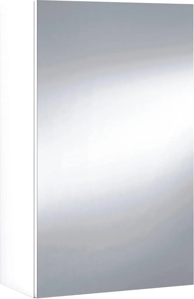 Dmora Mobile Pensile Andaluso 21x65h cm Bianco Bianco Lucido, Specchio Incluso Apertura Battente