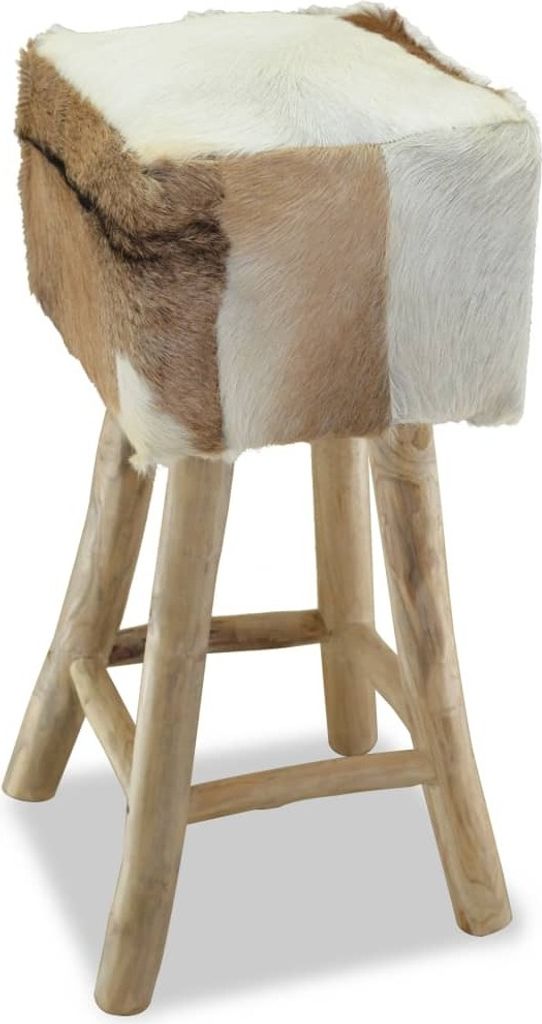 Barhocker Ziegenleder und Massivholz Teak