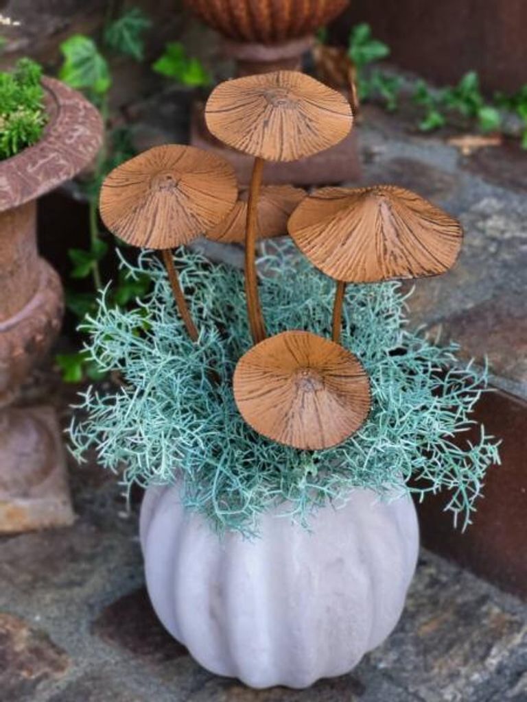 Topfstecker 5er Pilz-Gruppe, Edelrostoptik 3D, klein Produktbild 