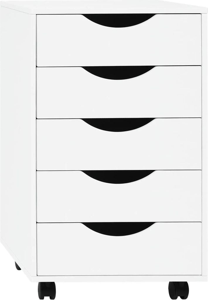 Bürocontainer - Rollcontainer Aktenschrank - 5 Schubladen - Mit Rollen - Holz - 40 x 66,5 x 40 cm - Weiß