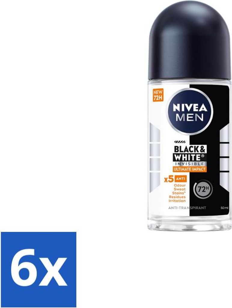 NIVEA MEN - Deodorant Roller - Black & White Ultimate Impact - 50 ml - Vorteilspack - 6 Stücke