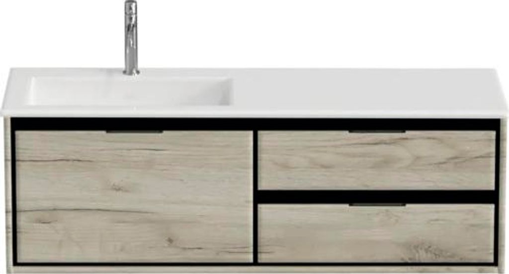 Badmöbel-Set Sanox Loft BxHxT 140,5 x 47 x 45,5 cm Frontfarbe craft oak 2-teilig mit Waschtisch Mineralguss Becken links