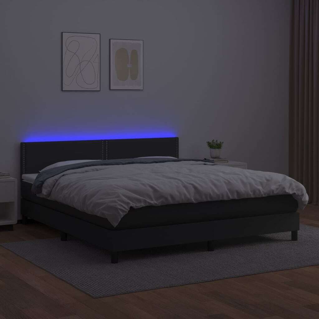 Maison Exclusive - Boxspringbett mit Matratze & LED Schwarz 180x200 cm Kunstleder
